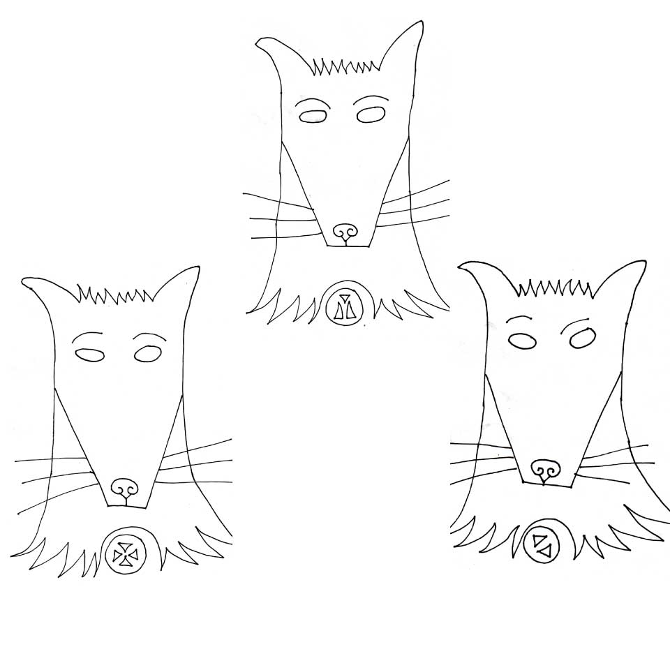 Drawing of the three black dogz